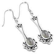 Labradorite Celtic Knot Silver Long Drop Dangle Hook Earrings - e184